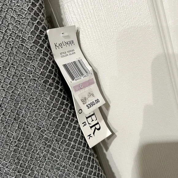 NWT KAY UNGER METALLIC SILVER TAILORED SHEATH COCKTAIL DRESS SIZE 6 - Picture 8 of 13